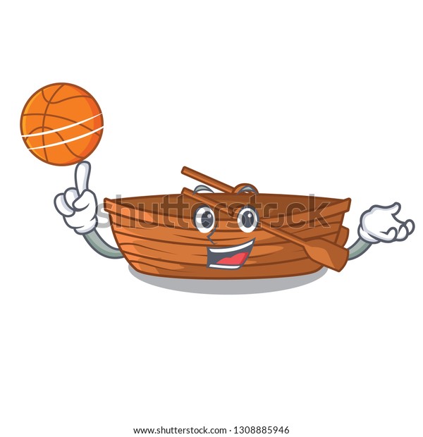 With\
basketball wooden boat in the cartoon\
shape