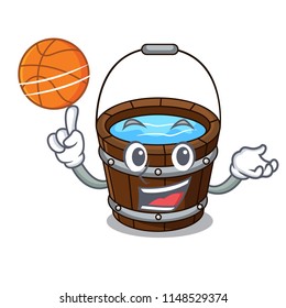 With basketball wooden bucket character cartoon