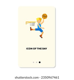 Basketball young player flat vector icon. Young sportsman with ball playing basketball isolated. Basketball concept. Vector illustration symbol elements for web design