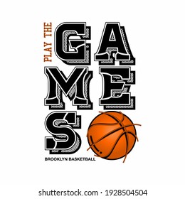  basketball,PLAY THE GAMES,BROOKLYN BASKETBALL vector graphic design with illustration of basketball player.
