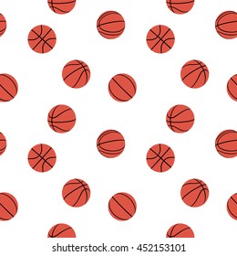 Basketballs Bälle nahtloses Muster auf weißem Hintergrund.  Vektorgrafik.