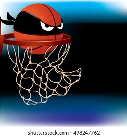 basketballs hit the basket. cartoon ball