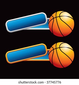 basketballs on colored tilted banners