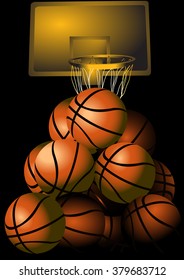 Of basketballs under the basket

