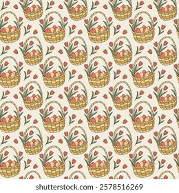 Baskets Filled with eggs or flowers pattern design. Baskets Filled with eggs or flowers pattern design. 