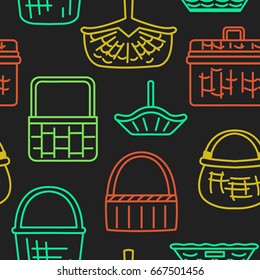 Baskets seamless pattern. Linear design. Vector illustration.