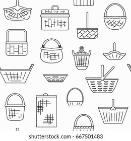 Baskets seamless pattern. Linear design. Vector illustration.