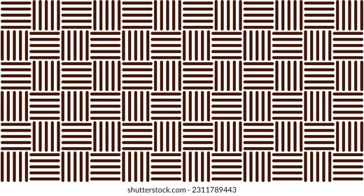 Basketweave brown and white seamless pattern with crossed lines. Basket weave bamboo texture. Simple monochrome background. Vector abstract illustration