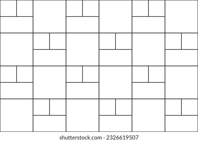 Tejidos de mosaico de baldosas de cestería. Fondo de pared de piedra o de cerámica. Cocina con lavabo o baño, ducha y decoración en el suelo del inodoro. Superficie del paso elevado. Ilustración del contorno del vector