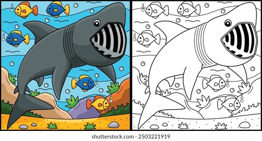 Basking Shark Coloring Page Colored Illustration