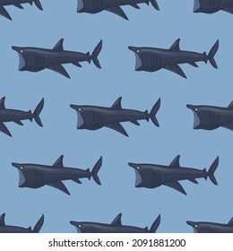 Basking shark seamless pattern in scandinavian style. Marine animals background. Vector illustration for children funny textile prints, fabric, banners, backdrops and wallpapers.