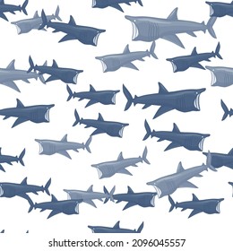 Basking shark seamless pattern in scandinavian style. Marine animals background. Vector illustration for children funny textile prints, fabric, banners, backdrops and wallpapers.