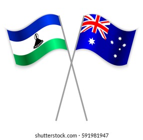 Basotho and Australian crossed flags. Lesotho combined with Australia isolated on white. Language learning, international business or travel concept.