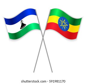 Basotho and Ethiopian crossed flags. Lesotho combined with Ethiopia isolated on white. Language learning, international business or travel concept.