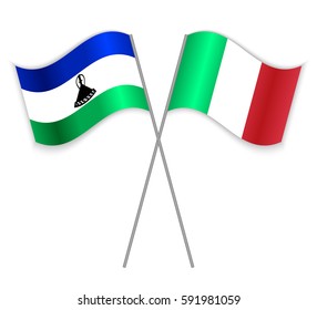 Basotho and Italian crossed flags. Lesotho combined with Italy isolated on white. Language learning, international business or travel concept.