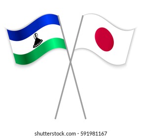 Basotho and Japanese crossed flags. Lesotho combined with Japan isolated on white. Language learning, international business or travel concept.