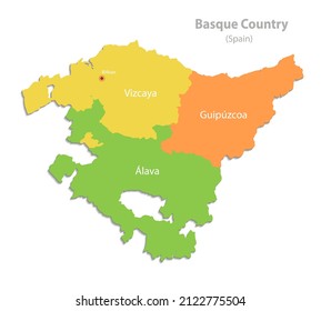 Basque Country map, administrative division,  individual regions with names, color map isolated on white background vector