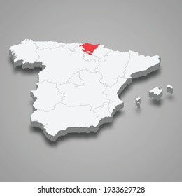 Basque Country region location within Spain 3d isometric map