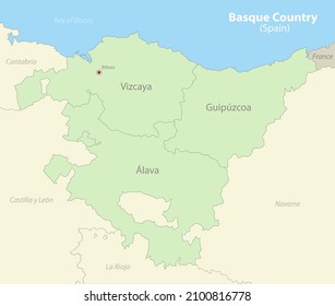 Basque Country (Spain) map colored, neighboring states and provinces with names, vector