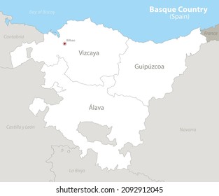 Basque Country (Spain) map, neighboring states and provinces with names vector