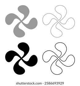 Basque Cross Lauburu Lauborou Eusko set icon grey black color vector illustration image solid fill outline contour line thin flat style