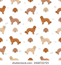 Basque Shepherd dog all colours seamless pattern. Different coat colors and poses set.  Vector illustration