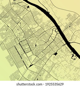 Basra, Al-Basrah, Iraq (IRQ) - Urban vector city map with parks, rail and roads, highways, minimalist town plan design poster, city center, downtown, transit network, street blueprint