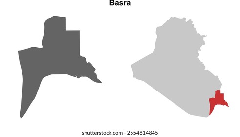 Basra governorate blank outline map set