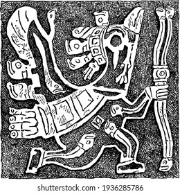 Bas-Relief from the central row on the monolithic doorway vintage engraving.