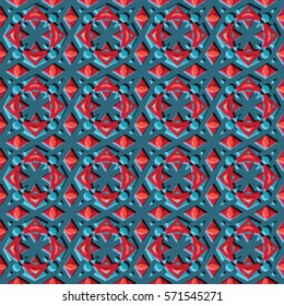 Bas-relief, optical illusion. Colorful endless texture with shadow. Architectural background. Geometric vector pattern for website, corporate style, party invitation, wallpaper, interior design
