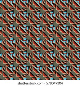 Bas-relief, optical illusion. Colorful endless texture with shadow. Architectural background. 
