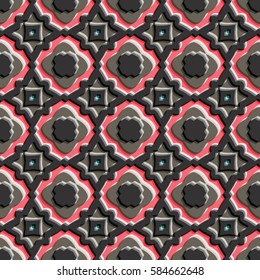 Bas-relief, optical illusion. Colorful endless texture with shadow. Architectural background. Geometric vector pattern for website, corporate style, party invitation, wallpaper, interior design