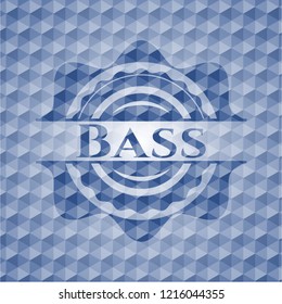 Bass  blue badge with geometric pattern background.