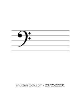 Bass clef or F clef on staff flat vector isolated on white background. Black musical notation symbol. Music concept.