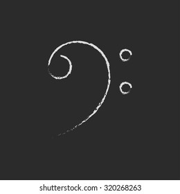 Bass clef hand drawn in chalk on a blackboard vector white icon isolated on a black background.