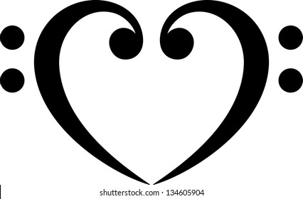 Bass clef, heart, music, classic - vector