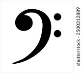 Bass Clef Icon. Black music note symbol. Treble clef isolated on white background. Hand drawn doodle thick outline treble clef. Vector illustration.