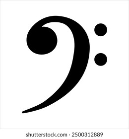 Bass Clef Icon. Black music note symbol. Treble clef isolated on white background. Hand drawn doodle thick outline treble clef. Vector illustration.