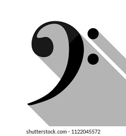 Bass Clef icon. Black object with long shadow on white background