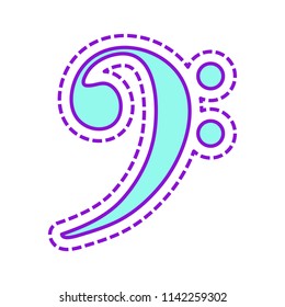 Bass Clef icon. Colored sketch with dotted border on white background