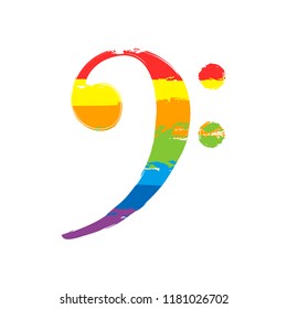 Bass Clef icon. Drawing sign with LGBT style, seven colors of rainbow (red, orange, yellow, green, blue, indigo, violet