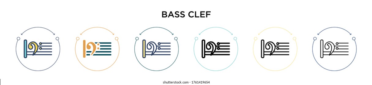 Bass clef icon in filled, thin line, outline and stroke style. Vector illustration of two colored and black bass clef vector icons designs can be used for mobile, ui, web
