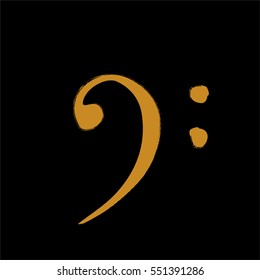 Bass clef icon hand drawn by brush. Music symbol. Grungy texture drawing. Vector illustration isolated. 