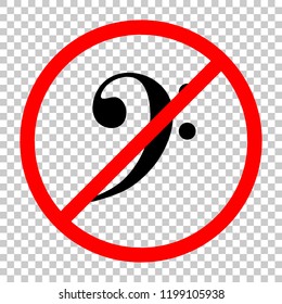 Bass Clef icon. Not allowed, black object in red warning sign with transparent background