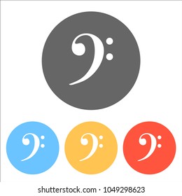Bass Clef icon. Set of white icons on colored circles