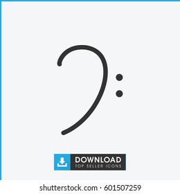bass clef icon. simple outline bass clef vector icon. on white background.