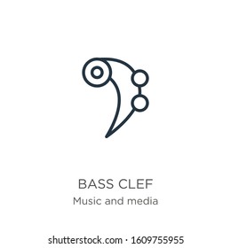 Bass clef icon. Thin linear bass clef outline icon isolated on white background from music and media collection. Line vector sign, symbol for web and mobile