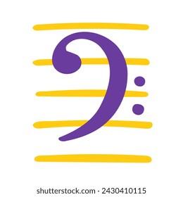Bass clef icon. Vector flat hand drawn musical illustration in cartoon style