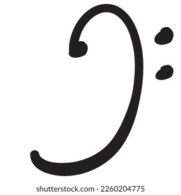 Bass clef icon, Vector hand drawn illustration.