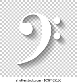 Bass Clef icon. White icon with shadow on transparent background